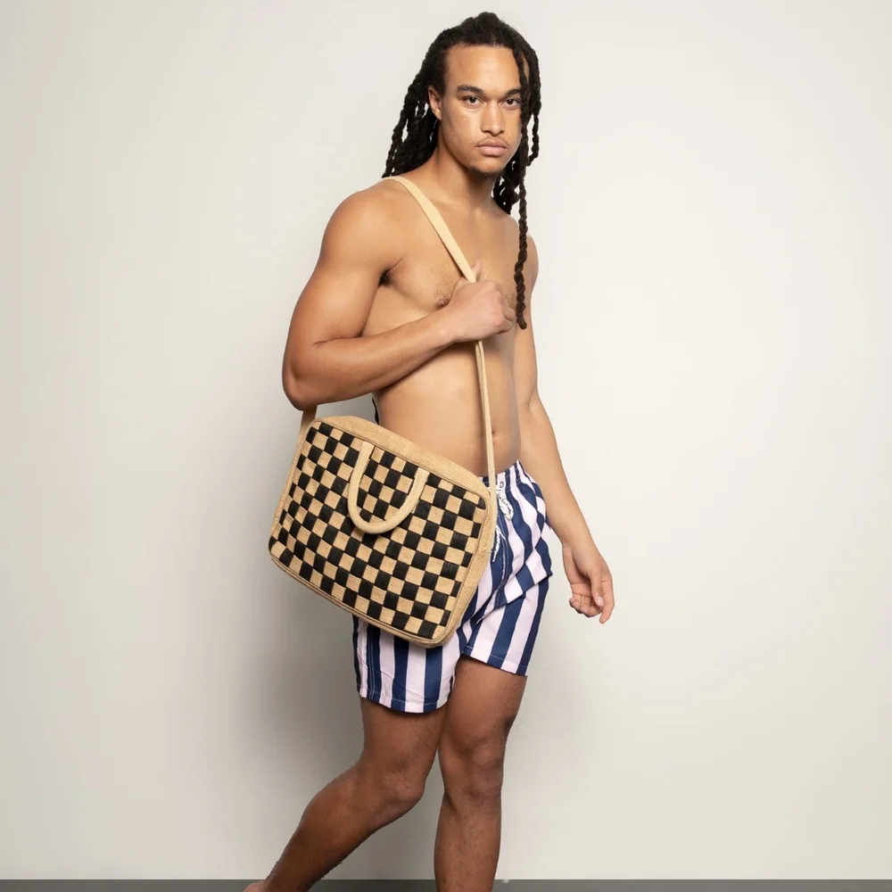 The Metropolitan Checkered Jute Black Laptop Handbag - Unisex
